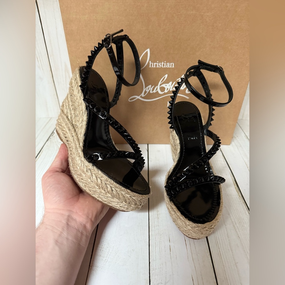 Christian Louboutin Mafaldina Spike Platform Espadrille Wedge Black Sz 36 - Picture 8 of 16